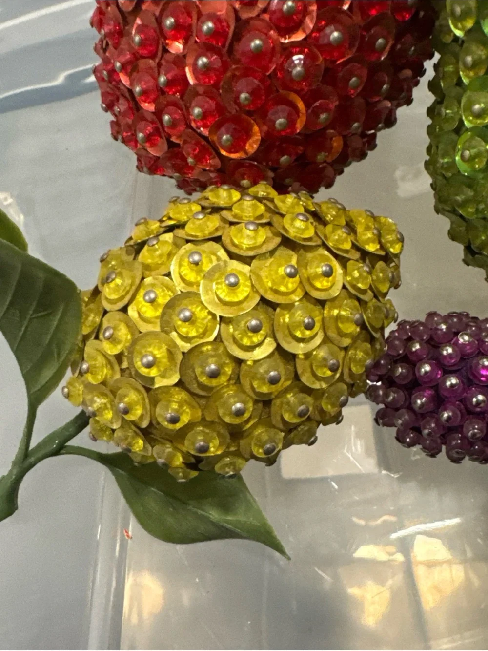 Beaded /sequined Fruit Ornament Set - Apple lemon pear and berries